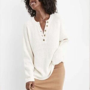 Aerie Henley Sweater Tunic Oversized Ivory White 100% Cotton Size Large
